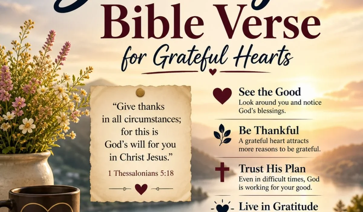 Count your blessings Bible verse with open Bible, gratitude mug, flowers, and peaceful sunrise