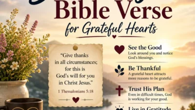 Count your blessings Bible verse with open Bible, gratitude mug, flowers, and peaceful sunrise