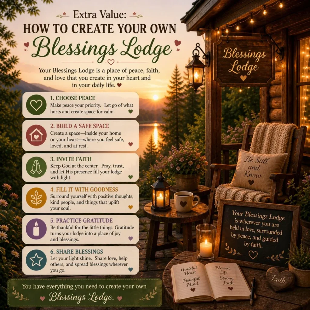 How to create your own blessings lodge with cozy cabin, sunset view, candles and peaceful steps for inner calm