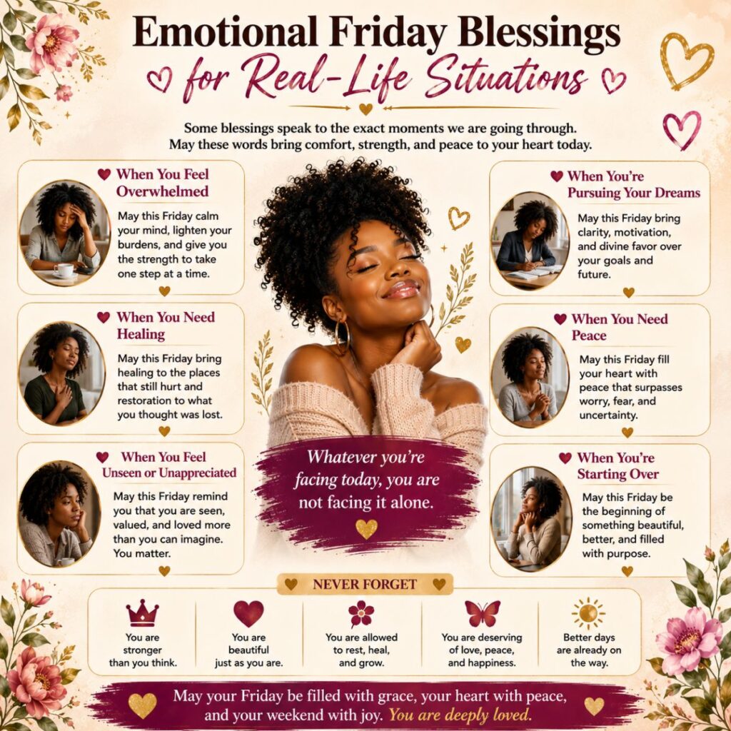 Emotional Friday blessings for real-life situations with healing, peace, strength, and hope for Black women