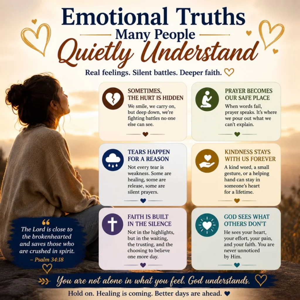 Emotional truths many people quietly understand with Christian encouragement, healing quotes, and faith inspiration