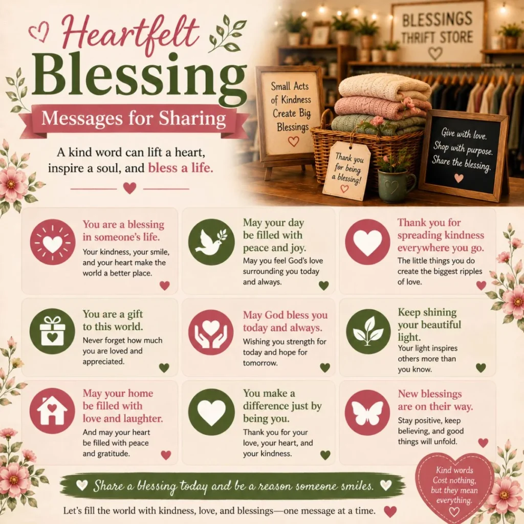 Heartfelt blessing messages for sharing kindness, hope, love, peace, and thrift store inspiration