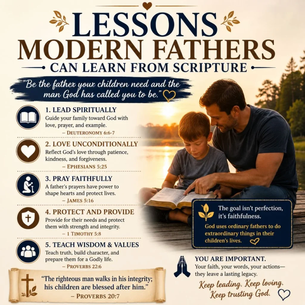 Father teaching son from the Bible, showing lessons modern fathers can learn from Scripture and godly parenting