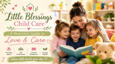 Little Blessings Child Care image with teacher reading to happy children in a warm daycare setting