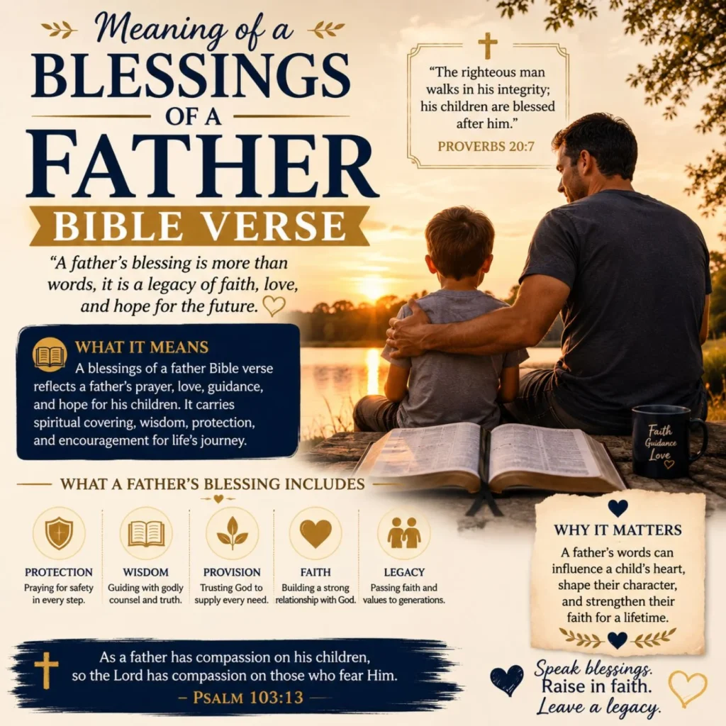 Father and son by a lake with Bible, illustrating the meaning of a blessings of a father Bible verse