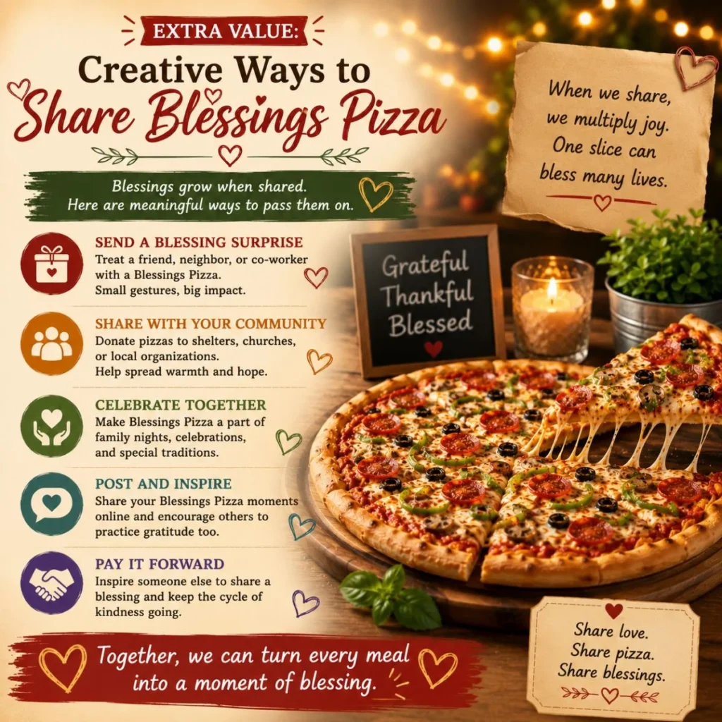 Creative ways to share Blessings Pizza through kindness, community support, gratitude, and meaningful connections