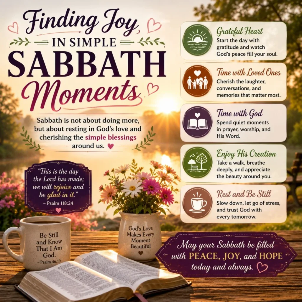 Finding joy in simple Sabbath moments with sunrise, open Bible, flowers, gratitude, prayer, and peaceful reflection