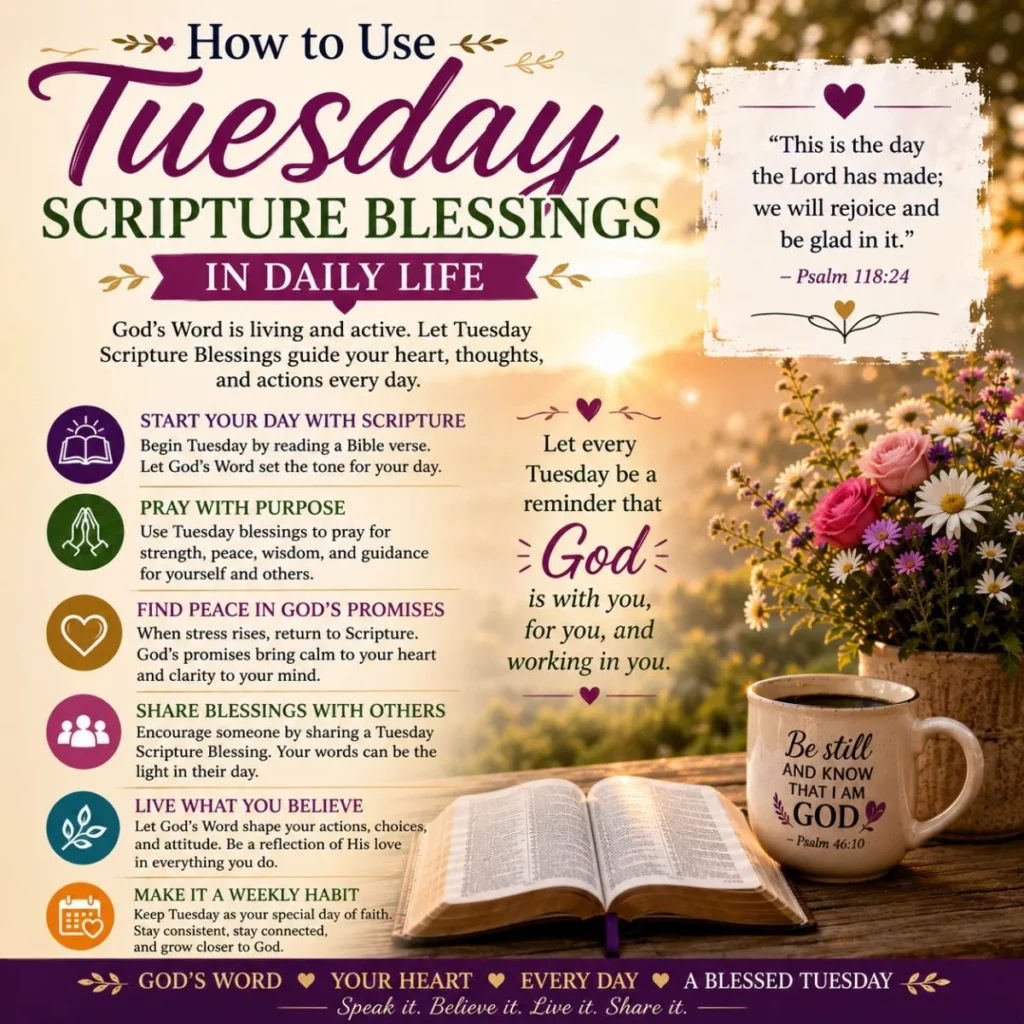 How to Use Tuesday Scripture Blessings in Daily Life with Bible, prayer journal, and faith-filled daily habits