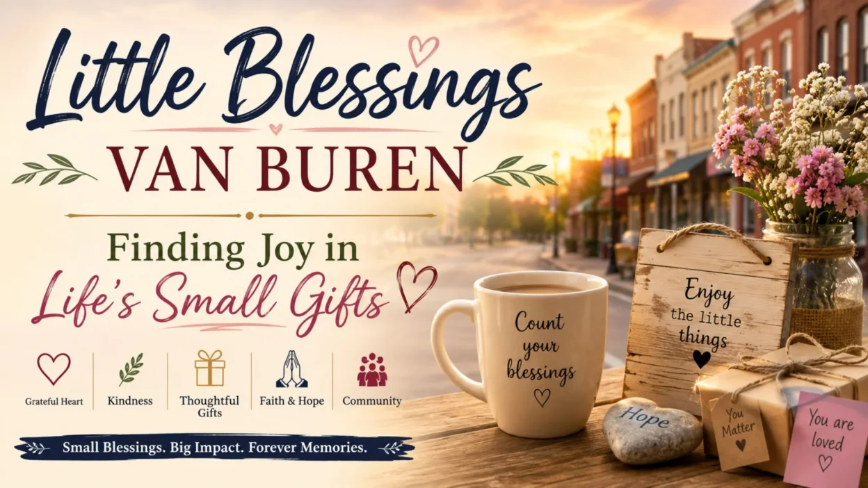 Little Blessings Van Buren image with flowers, gifts, and a coffee mug celebrating joy in life's small gifts