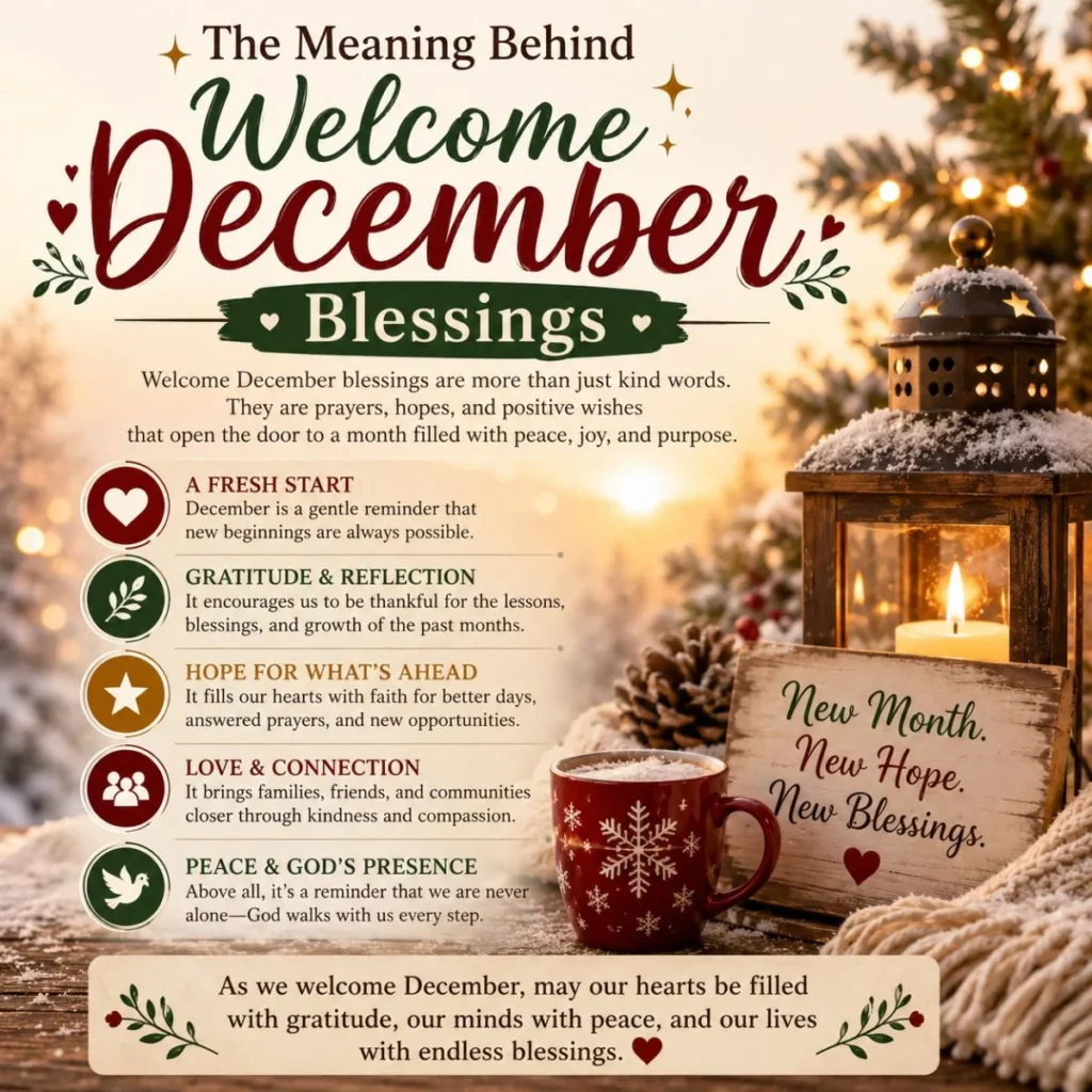 The meaning behind welcome December blessings with gratitude, hope, peace, and cozy winter holiday decor