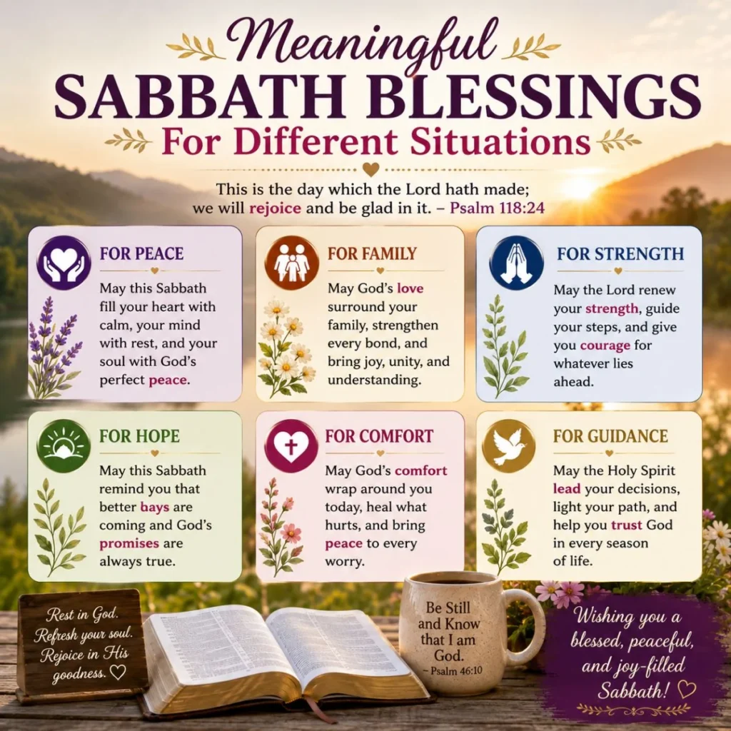 Meaningful Sabbath blessings for different situations with faith, hope, comfort, family, and guidance messages