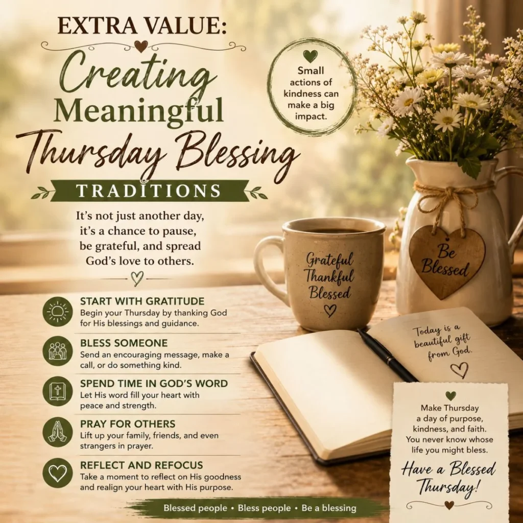 Meaningful Thursday blessing traditions with gratitude journal, coffee mug, flowers, and faith-inspired encouragement