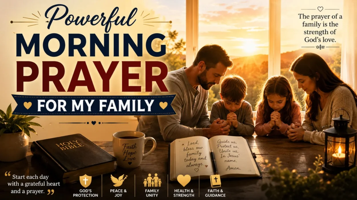 Family gathered in morning prayer at sunrise for a powerful morning prayer for my family and God's blessings