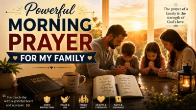 Family gathered in morning prayer at sunrise for a powerful morning prayer for my family and God's blessings