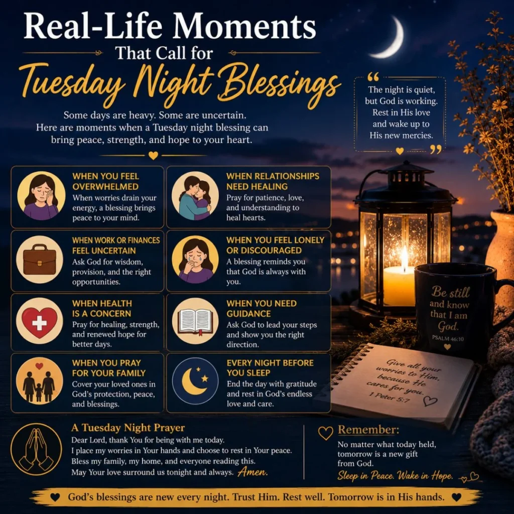 Real-life moments that call for Tuesday night blessings with lantern, moon, prayer journal, and faith reminders