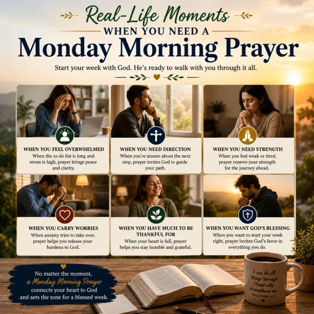 Real-life moments when you need a Monday morning prayer for strength, guidance, peace, and God's blessings