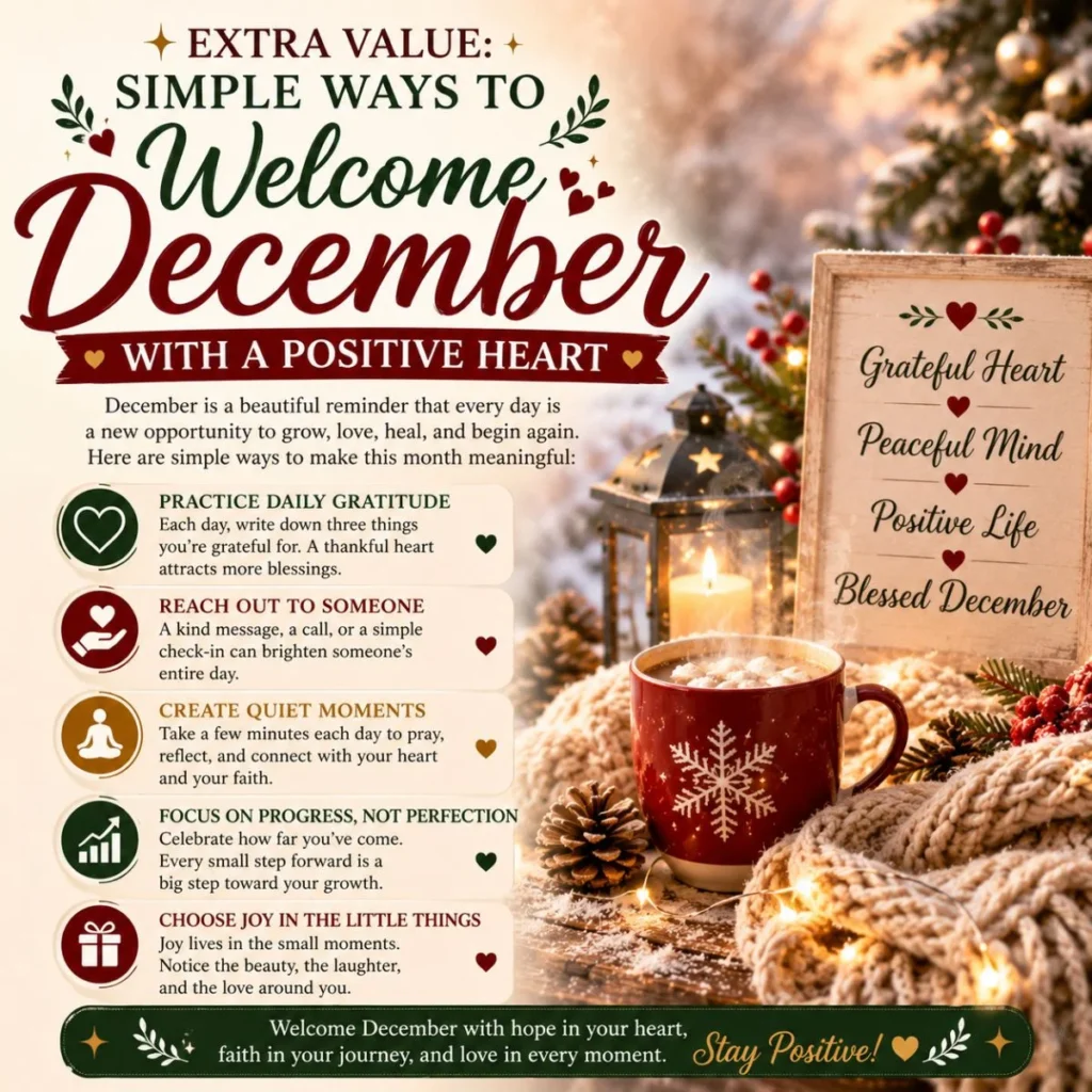 Simple ways to welcome December with a positive heart, gratitude, joy, faith, and cozy winter inspiration