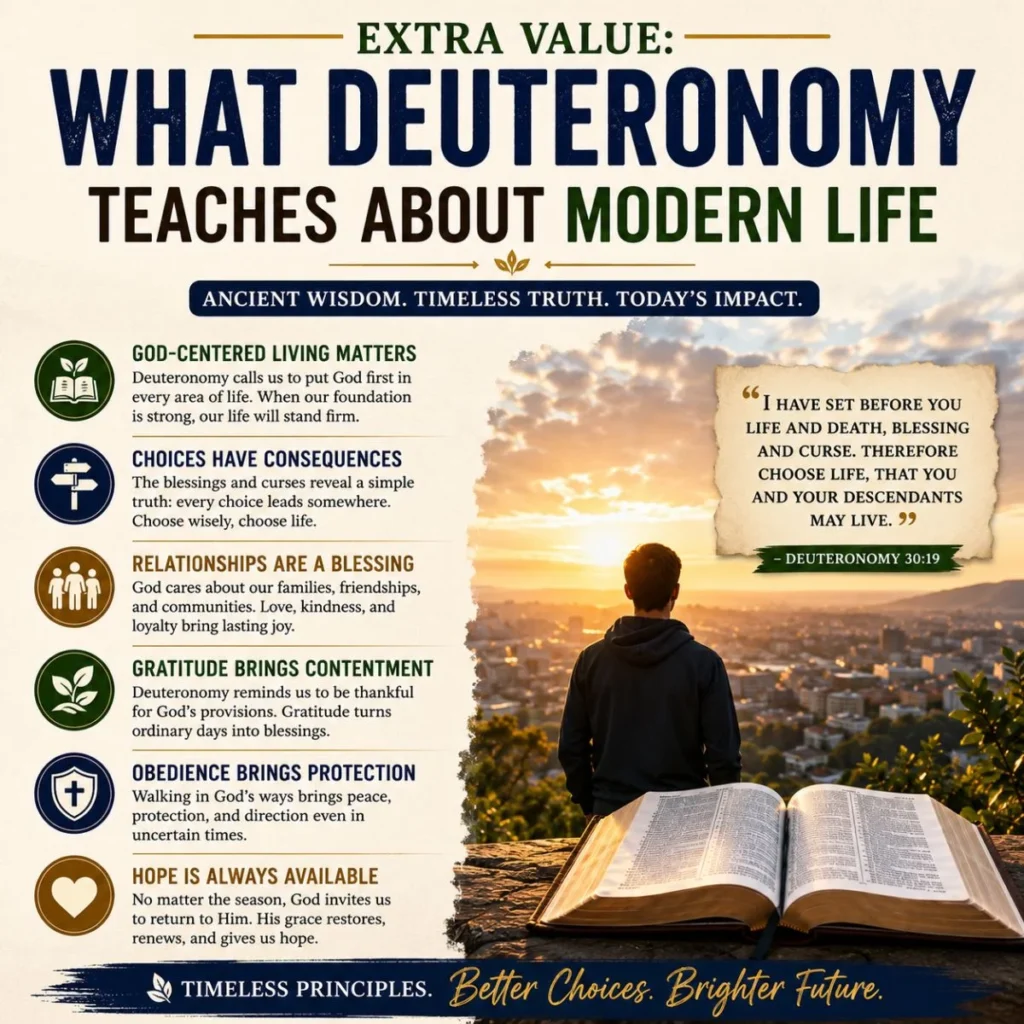 What Deuteronomy teaches about modern life with Bible, sunrise, and lessons on faith, choices, and hope