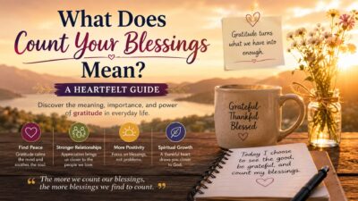 What does count your blessings mean guide with gratitude journal, coffee mug, sunrise, and inspirational message
