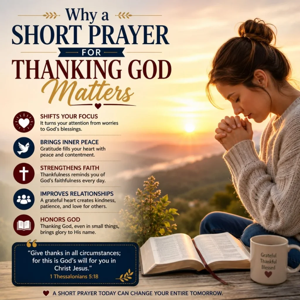 Woman praying beside an open Bible at sunrise illustrating why a short prayer for thanking God matters