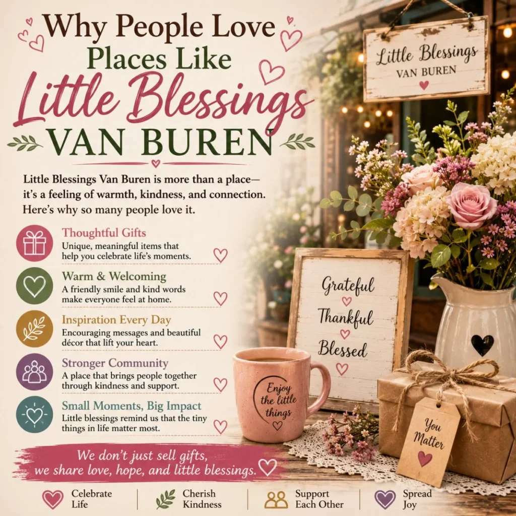 Why People Love Places Like Little Blessings Van Buren image with flowers, gifts, and messages of gratitude and kindness