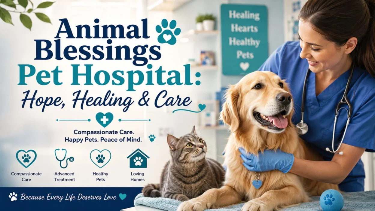 Compassionate veterinarian caring for a happy dog and cat at Animal Blessings Pet Hospital with hope, healing, and expert care.