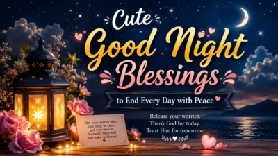 Cute good night blessings with a glowing lantern, roses, crescent moon, and peaceful night sky for sweet dreams and restful sleep.