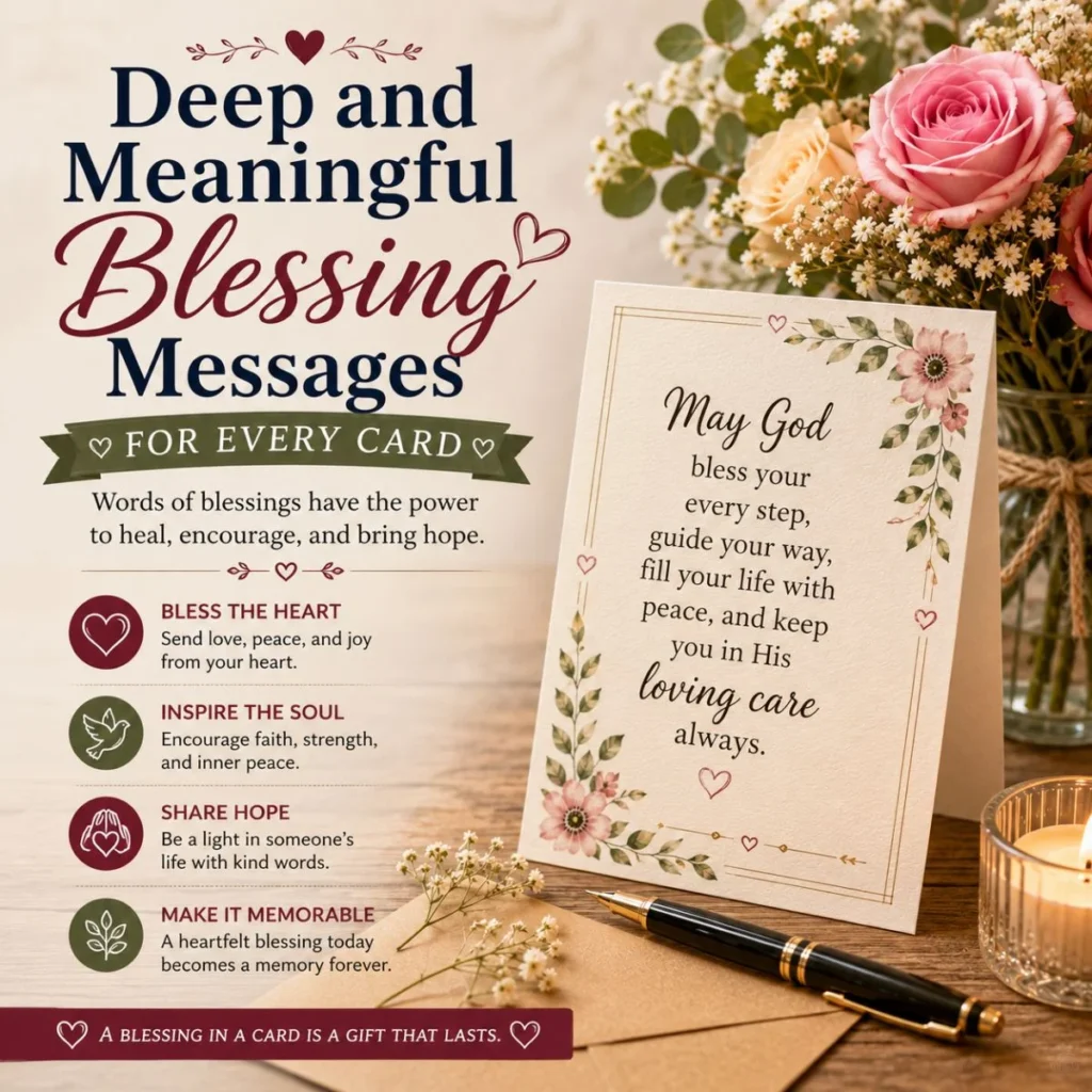 Inspirational card with deep and meaningful blessing messages, flowers, and a heartfelt handwritten prayer.