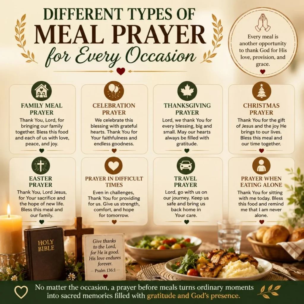 Simple ways to make your meal prayer more meaningful with gratitude, Bible, cross, family dinner, and Christian faith.