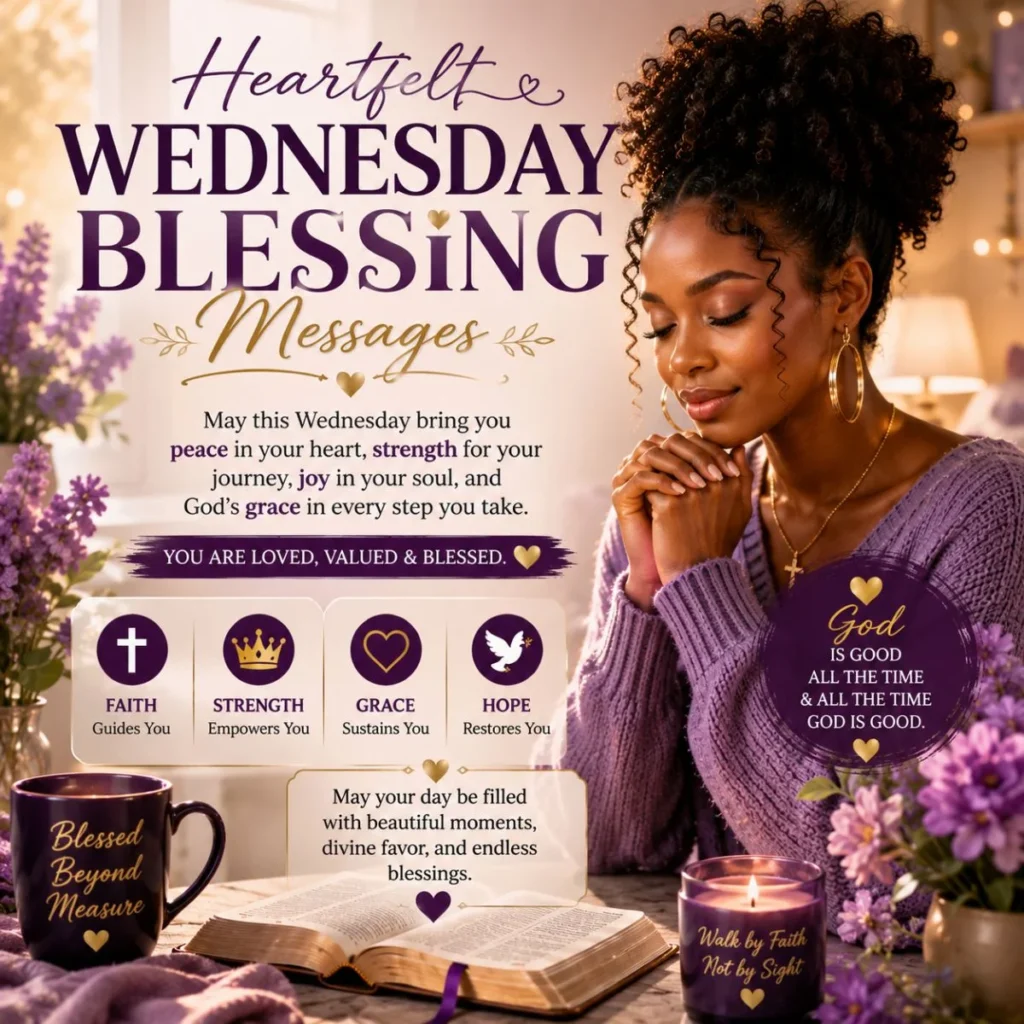 Heartfelt Wednesday blessing messages with prayer, faith, grace, hope, and encouragement for a Black woman.