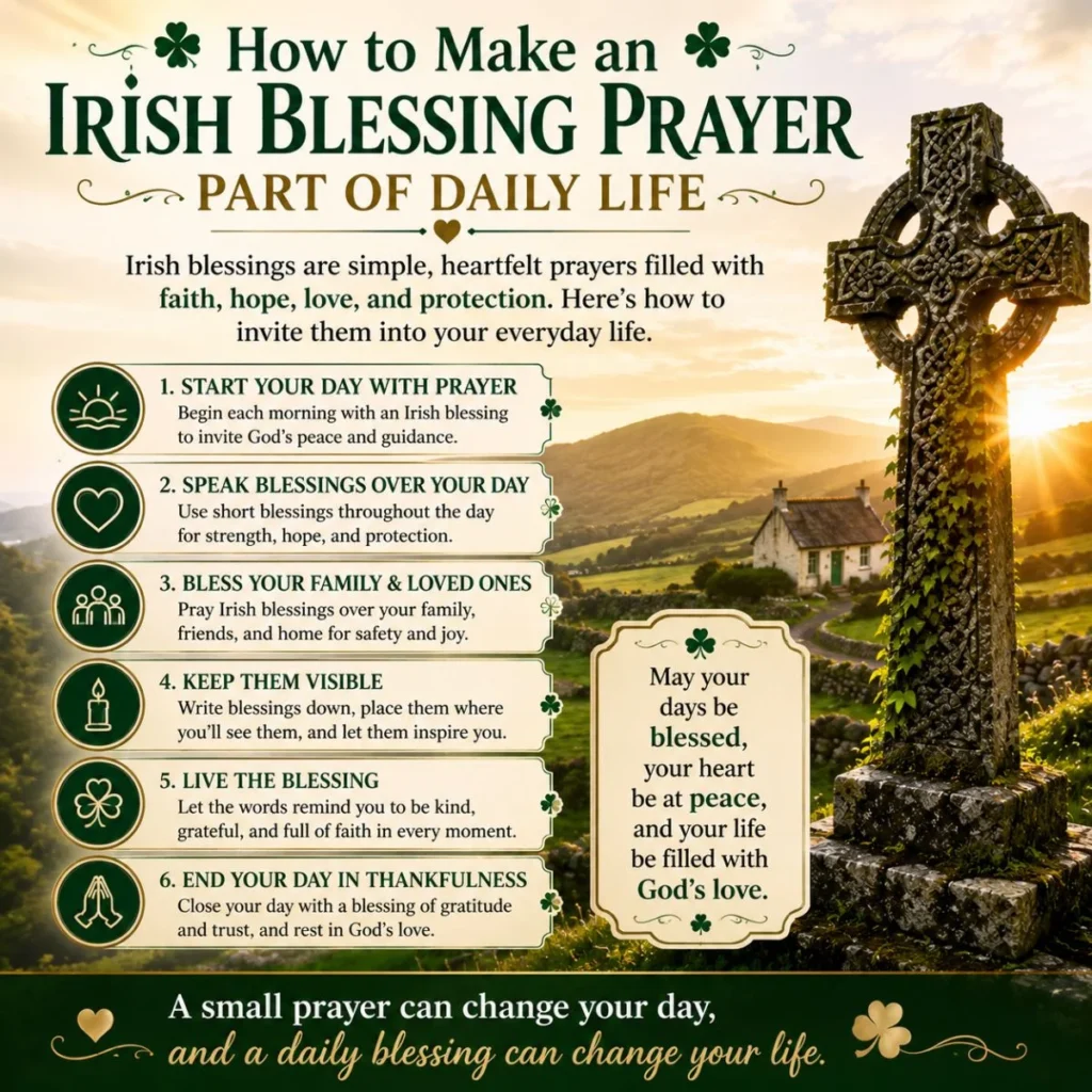 How to make an Irish blessing prayer part of daily life with a Celtic cross and peaceful Irish countryside