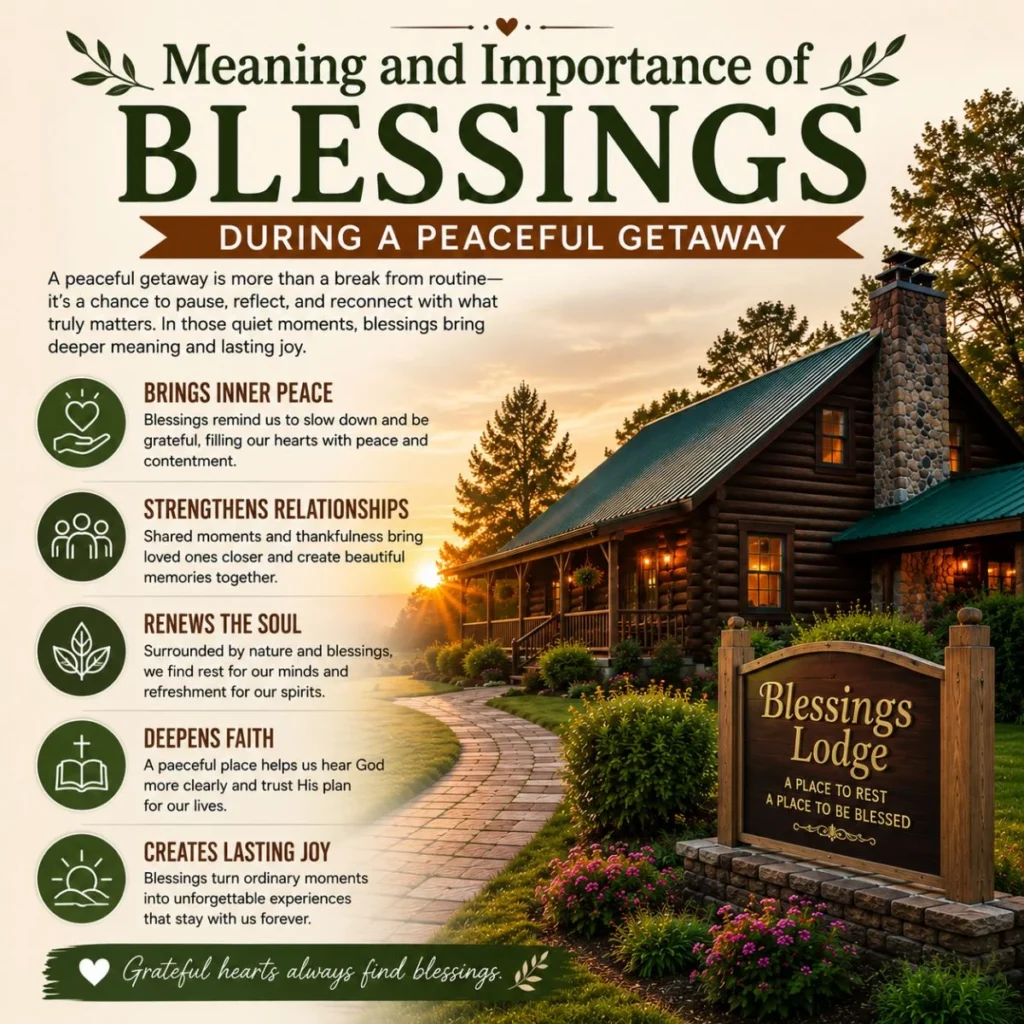 Meaning and importance of blessings during a peaceful getaway at a cozy lodge surrounded by nature