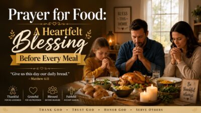 Family saying a heartfelt prayer for food before sharing a meal, expressing gratitude and faith around the dinner table.