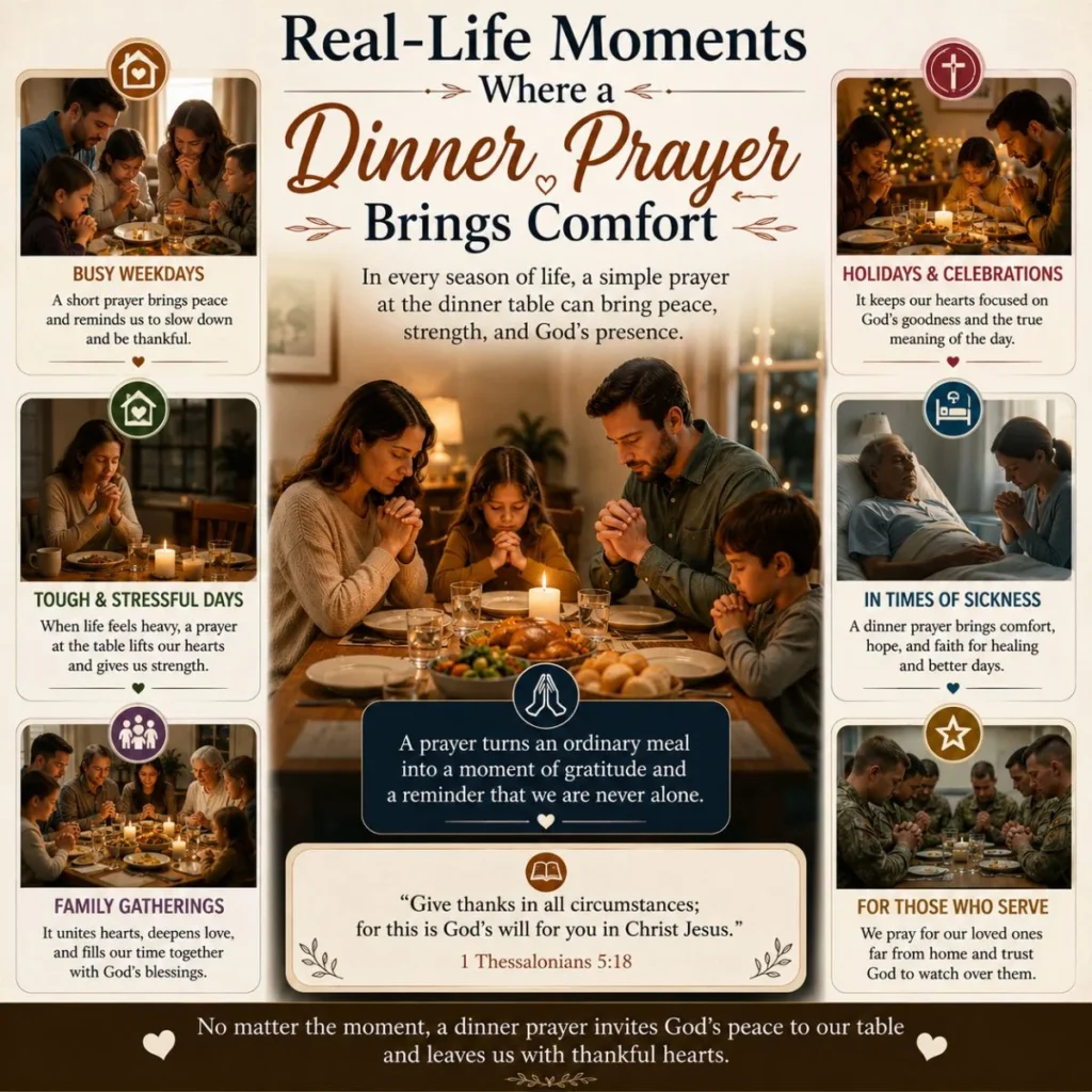 Real-life moments where a dinner prayer brings comfort, hope, and peace to families gathered around the dinner table.