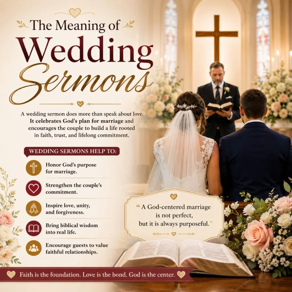 Christian wedding ceremony illustrating the meaning of wedding sermons with faith, love, and lifelong marriage commitment.