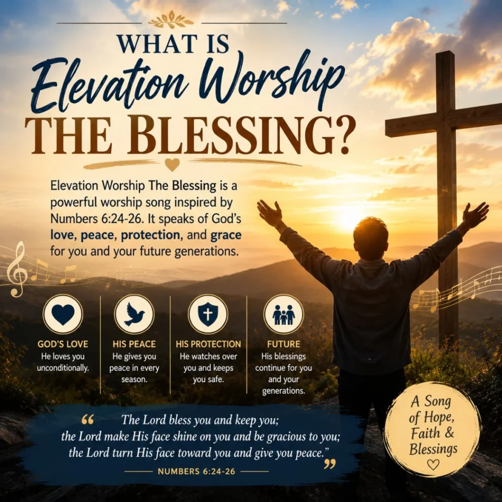 Worshipper raising hands beside a cross explaining what Elevation Worship The Blessing means and its message of hope