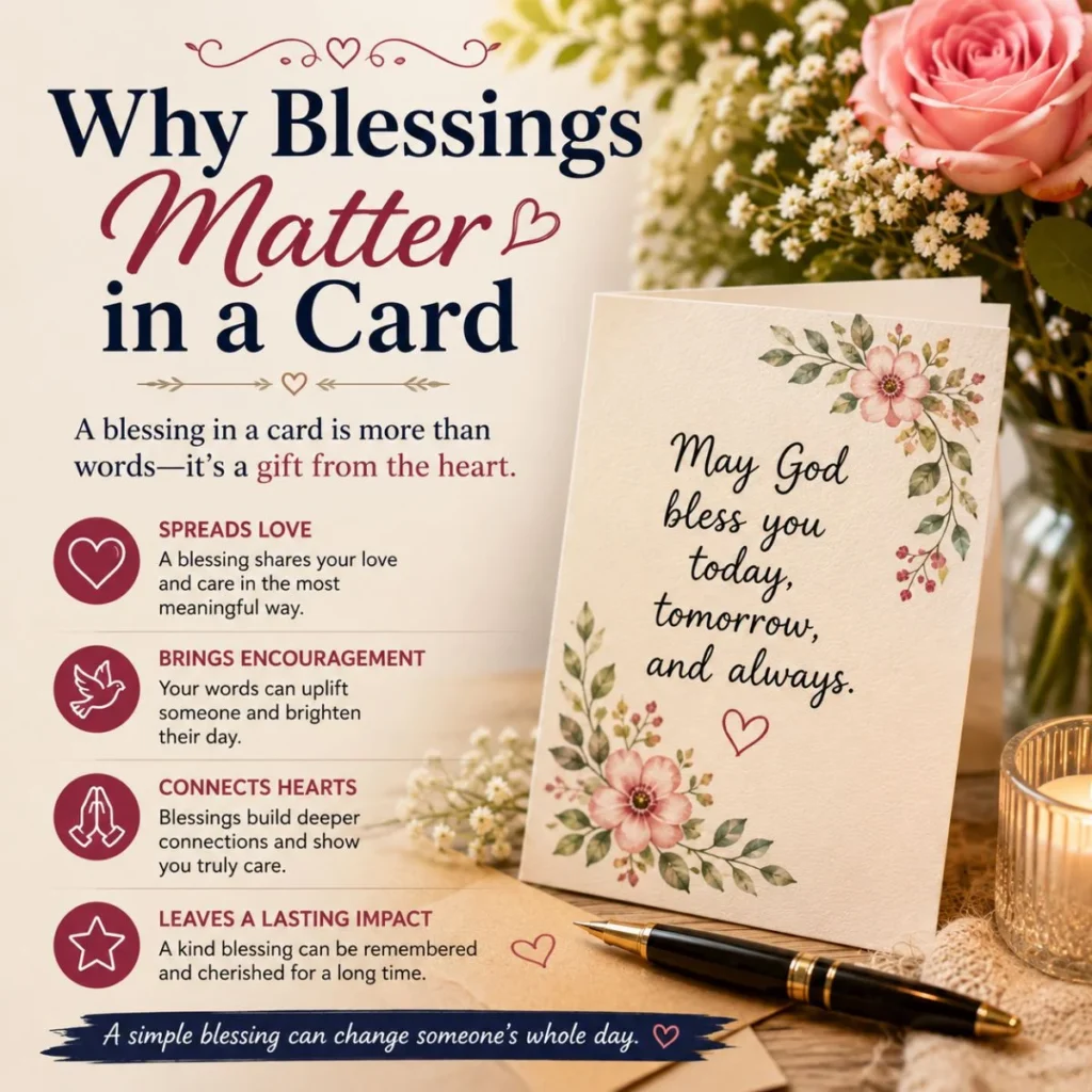 Inspirational greeting card illustration showing why blessings matter in a card with flowers and a heartfelt message.