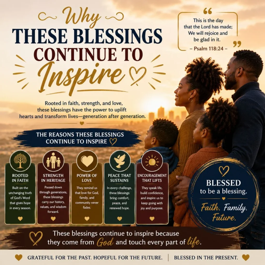 Why these blessings continue to inspire with an African American family celebrating faith, hope, love, and God's grace.