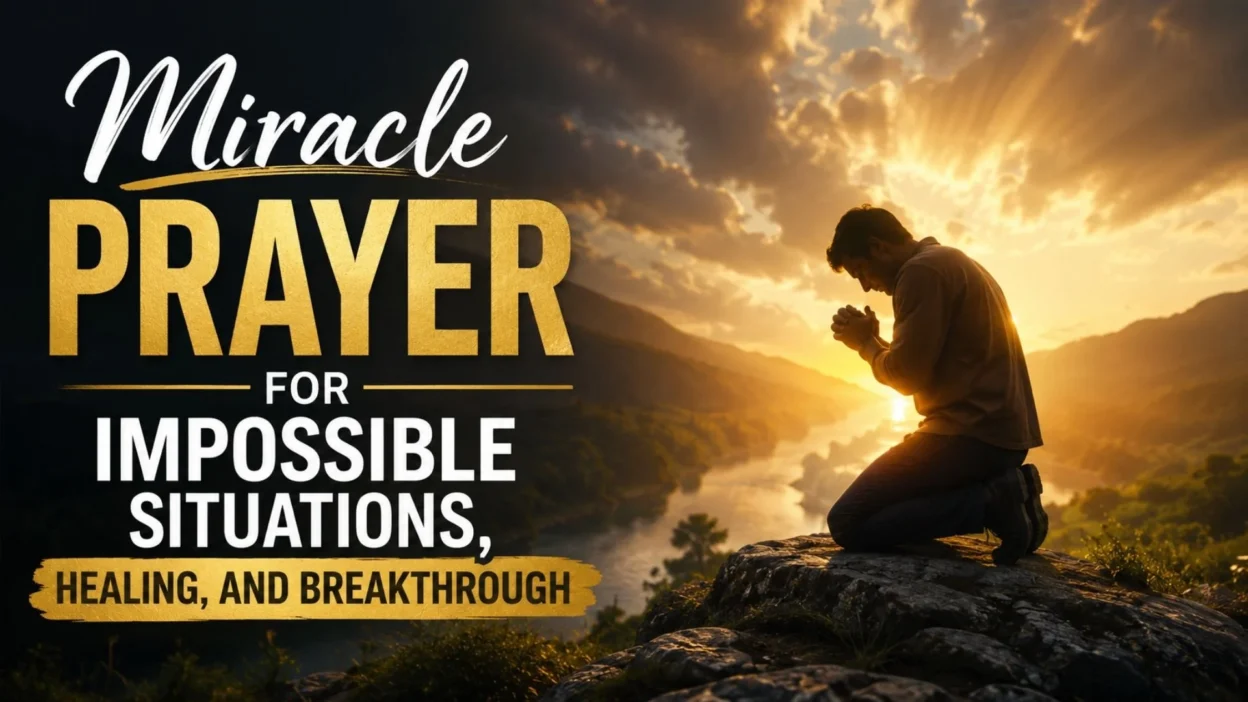 Miracle prayer for impossible situations, healing, and breakthrough with a person praying at sunrise