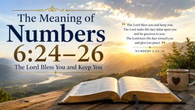 Open Bible at sunrise illustrating the meaning of Numbers 6:24–26 with God's blessing, peace, grace, and hope.